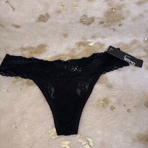 NWT Thong Panties Felina Black Sheer Lace Stretch Size Medium